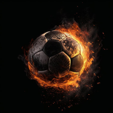 A burning soccer ball in an abstract design, perfect for sports-related projects. AI generative.の素材
