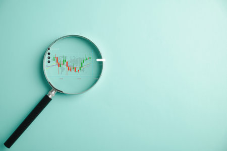 Bar graph with an upward arrow, indicating growth in the stock market, is analyzed through a...