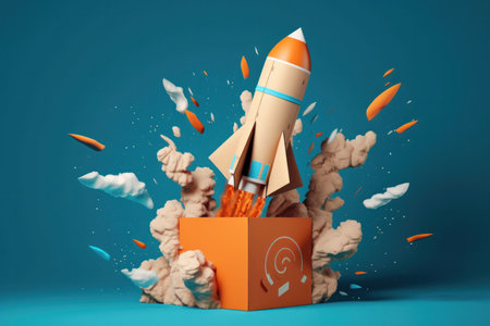 Cardboard box gets a second life as a rocket ship, inspiring children to explore the universe through play AI Generativeの素材