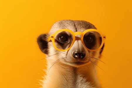 Whimsical and Fun Meerkat Sporting Cute Sunglasses Outdoors is AI Generative.の素材