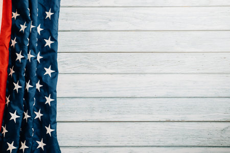 A patriotic scene for Veterans Day, American flags on a wooden background, symbolizing honor, pride,...