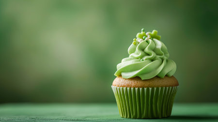 A delectable green sprinkled cupcake ready to celebrate St. Patrick's Day is AI Generative.の素材