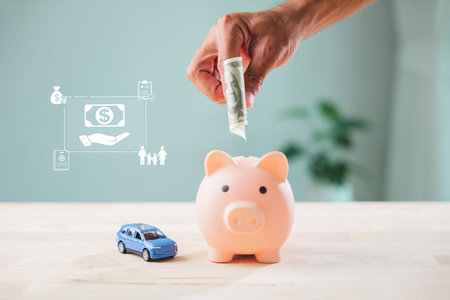 global growth economy money finance market piggy bank financial invest, hand puts cash inside for...