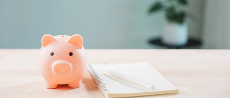 bank, learning, education, piggy, saving, college, career, growth plan using pink bank on desk with...