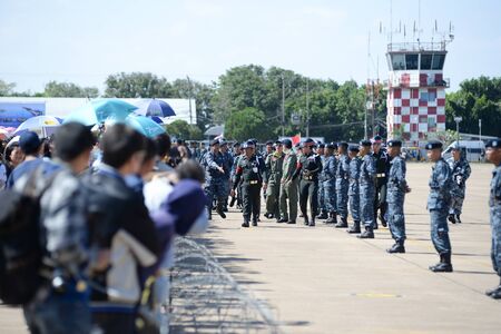 NAKHON RATCHASIMA 27 NOVEMBER :The display of aerobatics shared between the F-16, Gripen and August 1st Aerobatic team on of - China on Novemberber 27, 2015 in Nakhonratchasima Thailand.のeditorial素材