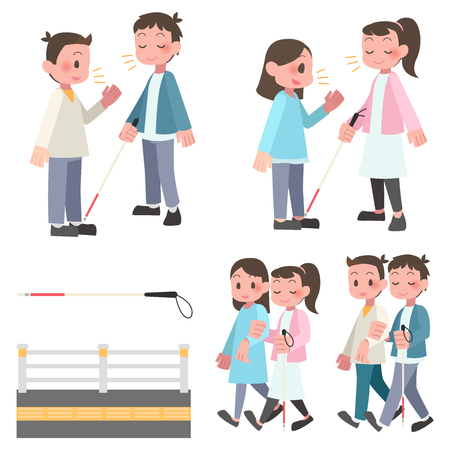 blind people & helperのイラスト素材