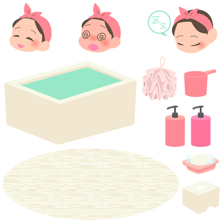 Women take a bath and bath goods setのイラスト素材
