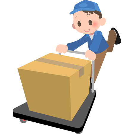 Delivery personnel carries the luggage trolleyのイラスト素材