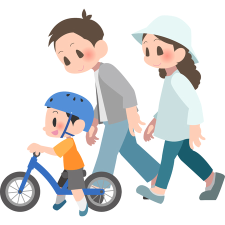 Boys balance bike ride with my parents keep an eye onのイラスト素材