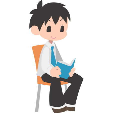 Sitting and reading books on boysのイラスト素材