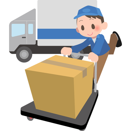 Delivery personnel carries the luggage trolleyのイラスト素材