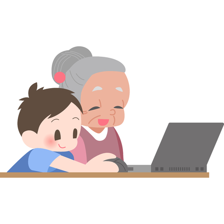 Taught computer seniorのイラスト素材
