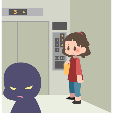 Women ride in an elevator and wary and suspicious personsのイラスト素材