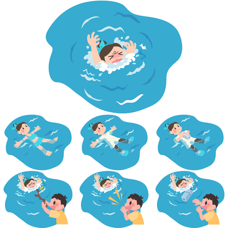Women tall scum drowning rescue setのイラスト素材