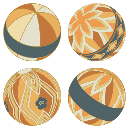 Japanese Temari set (Yellow)のイラスト素材