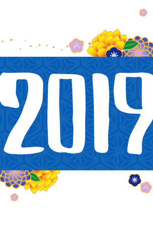New year's card template vertical 2019 blueの写真素材