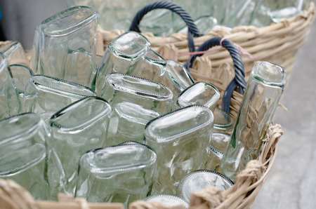 bottles in basketの写真素材