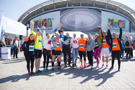KAZAN, RUSSIA - MAY 15, 2016: Kazan Marathon 2016 - runners marathon participants at the start, wide angleのeditorial素材