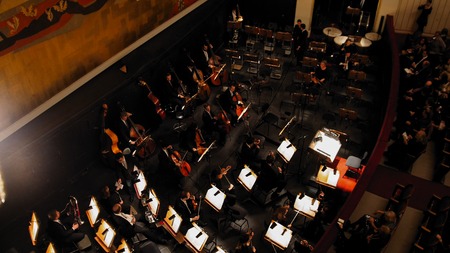Vienna, AUSTRIA - 13 oct 2016: Opera - Giacomo Puccinis Tosca. the orchestra before the performanceのeditorial素材