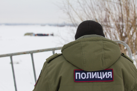 Russian police - emblem on the back OMON, close upの写真素材