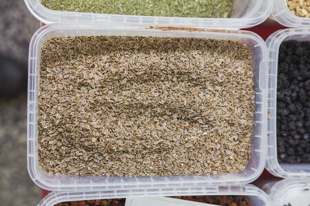 Millet grain in basket at street market