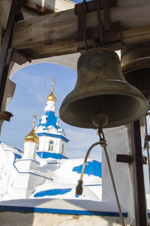 Kazan, Russia, 9 february 2017, iron bell in tower inside in Zilant monasteryのeditorial素材