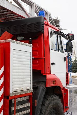 Cabin of Fire truck - big red Russian fire fighting vehicle