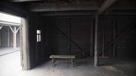 Interior of old rustic barn - historical reconstruction of tatar villageの写真素材