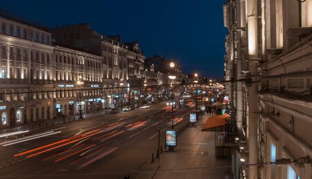 Saint-Petersburg, Russia - July 5, 2017, famous center of city -Nevsky Prospekt at nightのeditorial素材