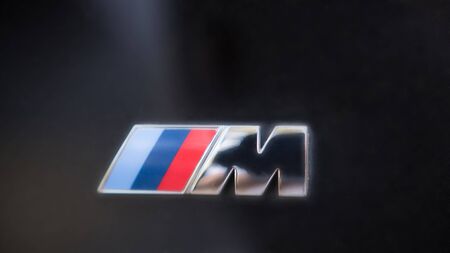 Kazan, Russia - july 2017 - logo sign for BMW M on black hood of the carのeditorial素材