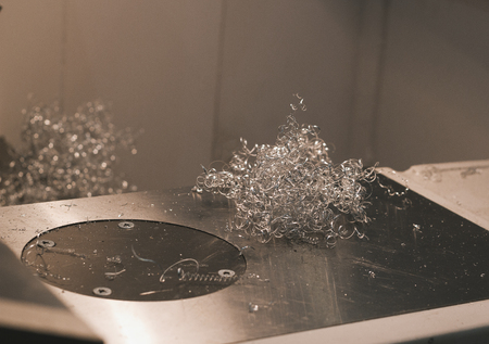 Scrap steel twisted spiral from the lathe machineの写真素材