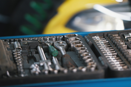 A set of tools for repair - screwdriver, voltmeter, wrenches - car serviceの写真素材