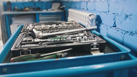 A set of tools for repair - screwdriver, wrenches - car workshopの写真素材