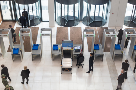Entrance of business centre. Metal detectors, securityの写真素材