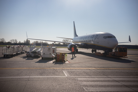 ITALY, VENICE. 11-11-2018: an airplane on the fieldのeditorial素材
