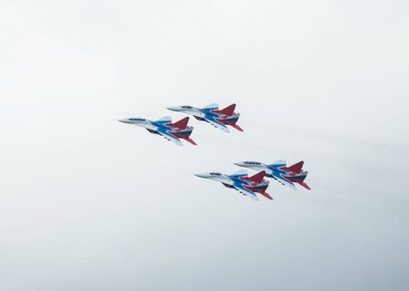 Kazan, Russian Federation - Oktober 27, 2018: Aerobatics performed by aviation group Strizhi .のeditorial素材