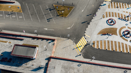 Aerial view of urban streets in the centre of the cityの写真素材