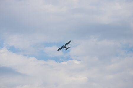 18 AUGUST 2019 KAZAN, RUSSIA: military liaison aircraft flying in the skyのeditorial素材