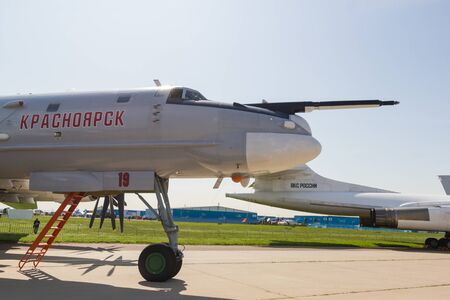 30 AUGUST 2019 MOSCOW, RUSSIA: An outdoors airplane exposition - Russian Aerospace Forces - An...