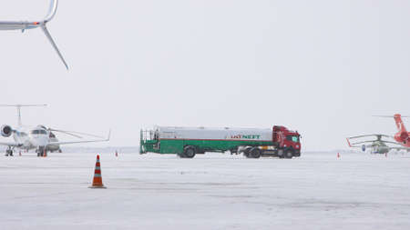10-02-2021 KAZAN, RUSSIA, Kazan International Airport : a truck from TATNEFT campaign on the airport fieldのeditorial素材