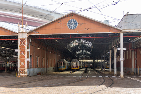 March 12, 2023 Lisbon, Portugal: Electric trains at the depot