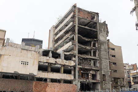 5 April 2023 Belgrade, Serbia: Ministry of Defense of Yugoslavia, destroyed in 1999 by the NATO...