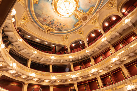 5 April 2023 Belgrade, Serbia: the ceiling of The National Theatre of Belgrade