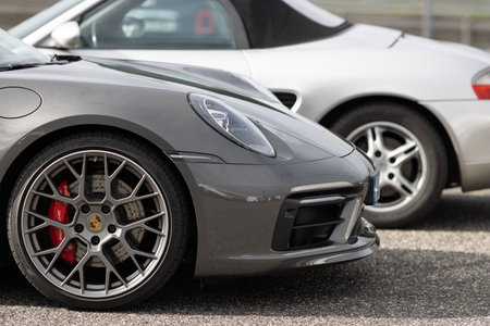 11-20-2022 PORTUGAL, LISBON: Caterham festival - a gray Porsche car is parkedのeditorial素材
