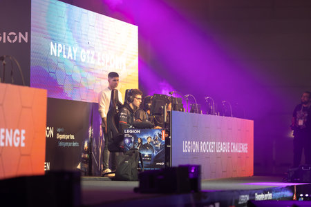 11-17-2022 LISBON, PORTUGAL - Lisboa Games Week 17 - gamers sitting on the stage performing Legion...