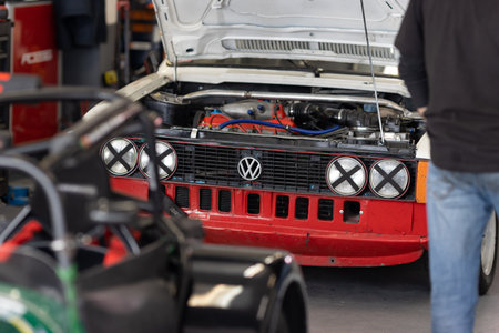 11-20-2022 PORTUGAL, LISBON: Caterham festival - volkswagen racing car stands with open hood