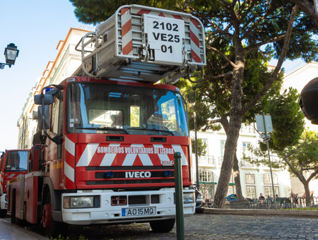 11 october 2022 Lisbon, Portugal: Portuguese fire truckのeditorial素材