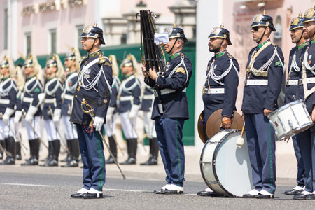 18 June 2023 Lisbon, Portugal: A military orchestra standing on the street during the paradeのeditorial素材