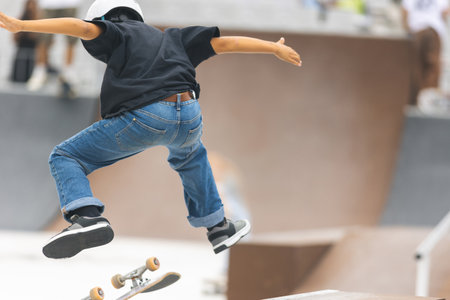 Close-up of skateboards wheels on concrete.の写真素材