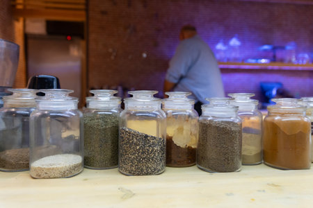 Chef preparing food behind the counterの写真素材
